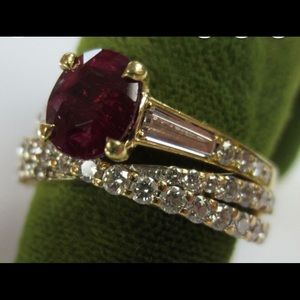 18k ruby and diamond wedding set